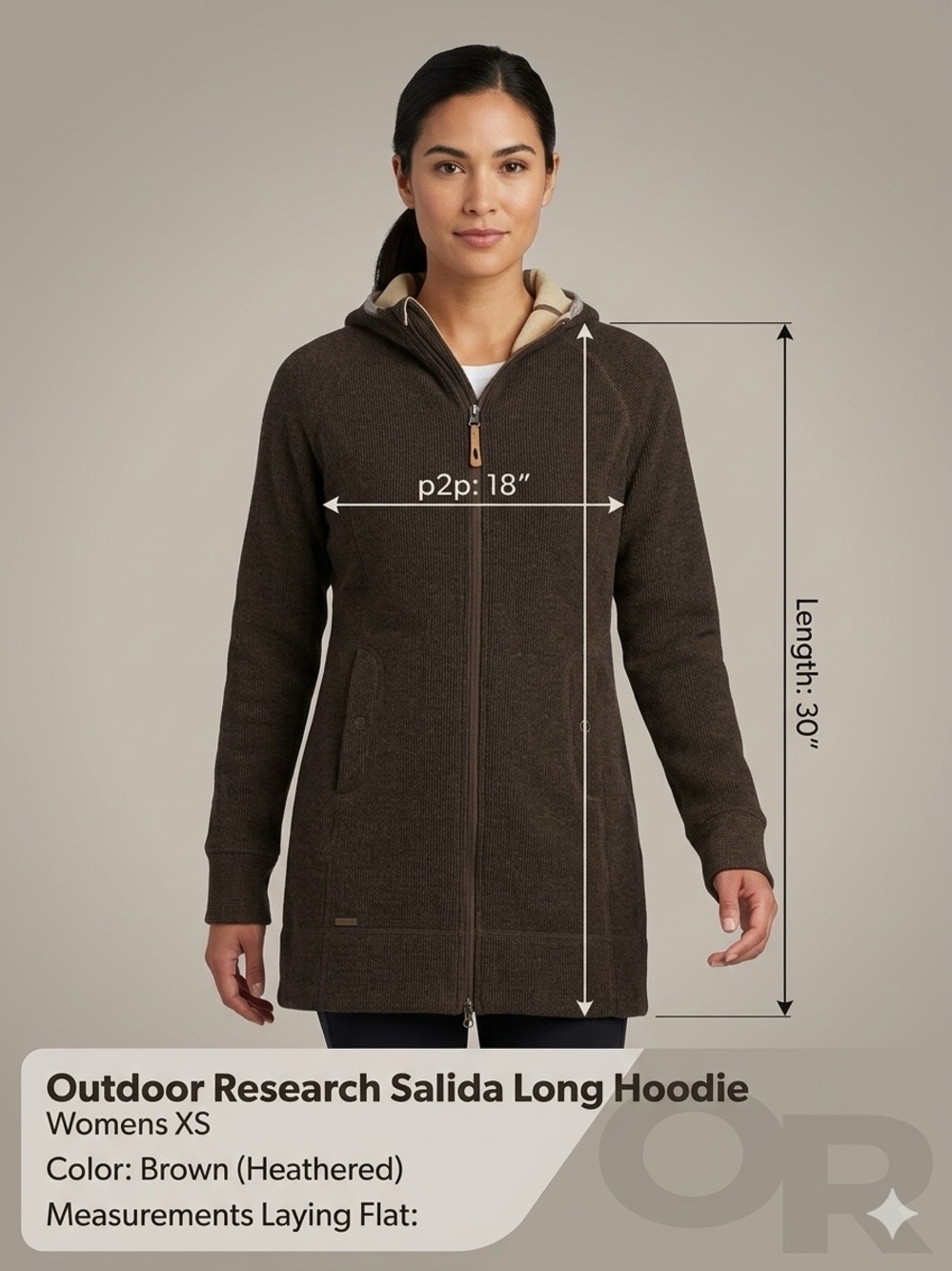 Outdoor Research Salida Long Hoodie Fleece Jacket Wool Tunic Brown Womens XS